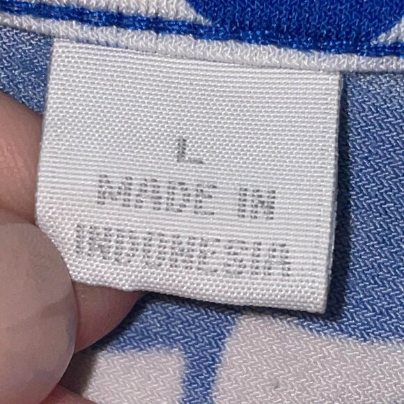 New York and Company Blue White Floral Patterned Short Sleeved Blouse Size L - Picture 4 of 10